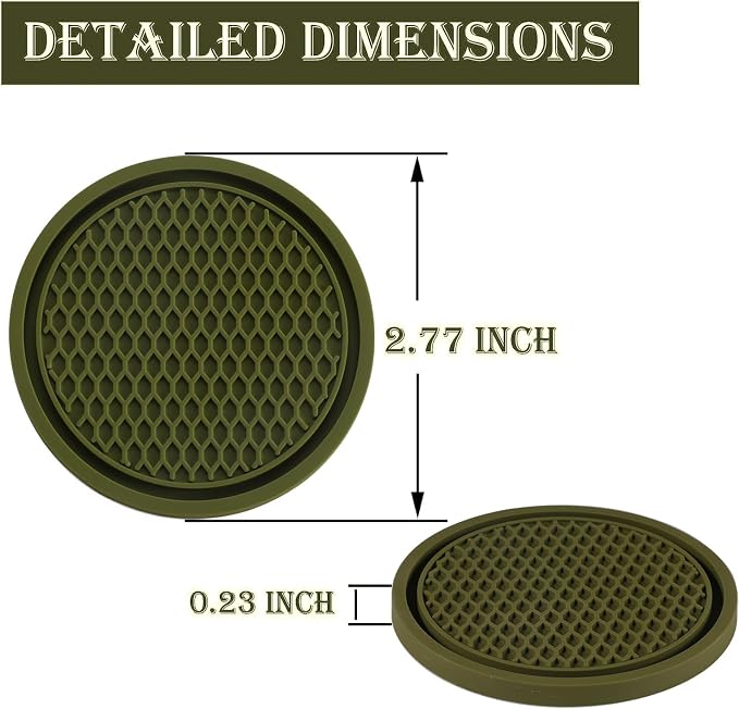 Car Cup Coaster, 4PCS Universal Non-Slip Cup Holders Embedded in Ornaments Coaster, Car Interior Accessories, Olive Green