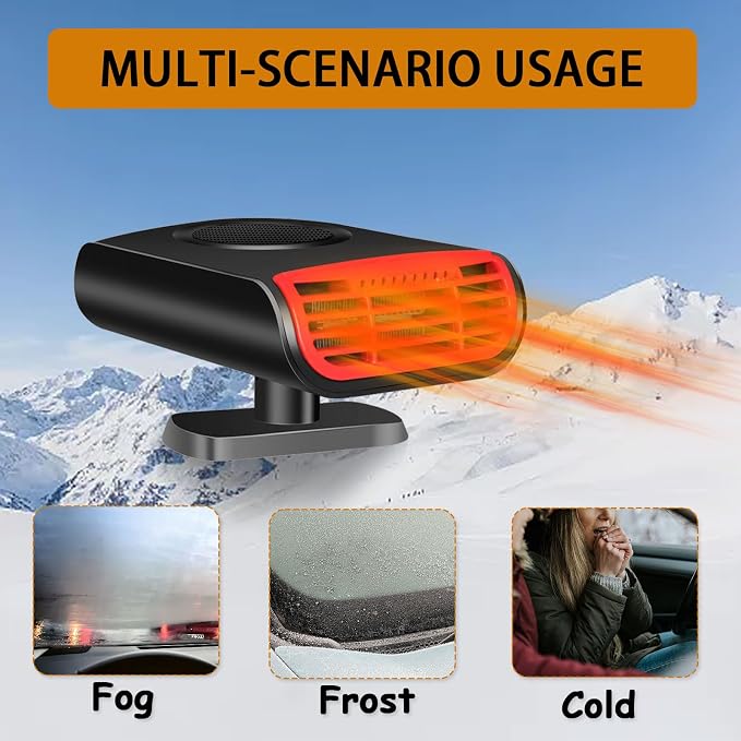 Portable 12V Car Heater for Vehicle, 2-in-1 150W Fast Car Defroster Windshield Heater with 360° Rotation, Plug into Cigarette Lighter for Car,Truck,SUV,RV, Thanksgiving Gift