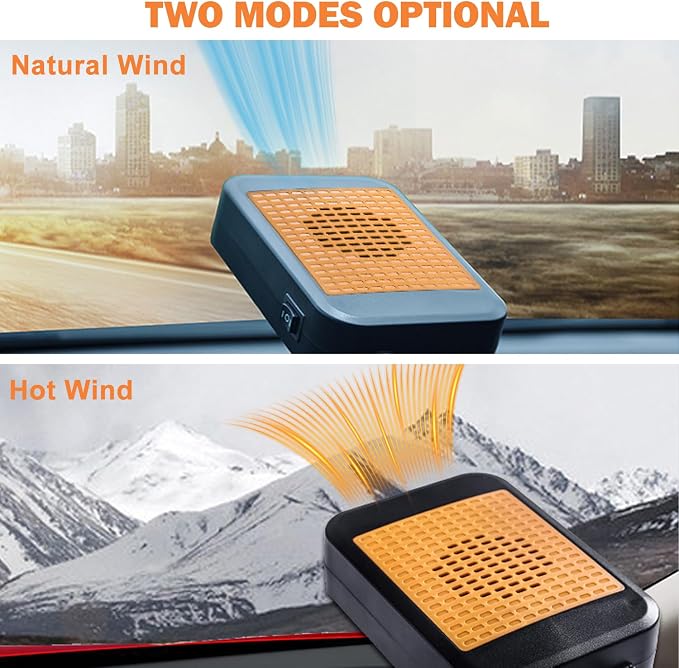 12V Car Heater for Vehicle 2-in-1 Portable Car Heater with 360°Rotation Defroster Windshield Heater That Plugs Into Cigarette Lighter for Vehicle SUV Trucks & RVs
