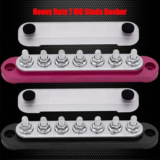7 x M6 (1/4") Studs Power Distribution Block Bus Bar 12V, 5.9" HD 150A Marine BusBar Battery Distribution Block W/Cover for Car Boat Solar (Red & Black)