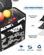 Car Trash Can with Lid, Leakproof Car Trash Bag Hanging Waterproof Automotive Garbage Can with Storage Pockets Mini Vehicle Trash Bin for Back/Front Seat(Cow Print,3 Gallon)
