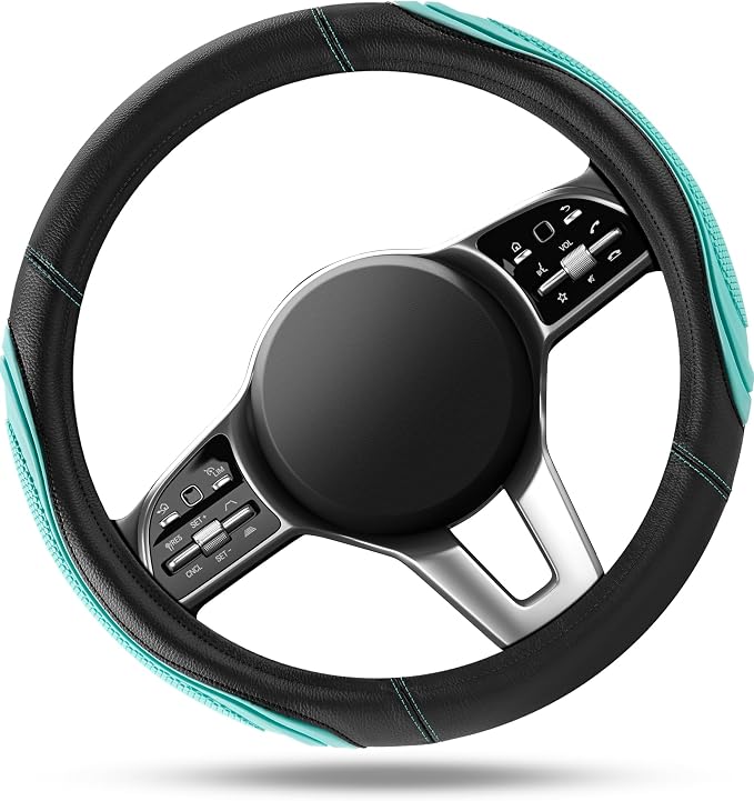 Car Steering Wheel Cover - Microfiber Leather Steering Wheel Wrap Sports 14.5-15 Inch Steering Wheel Cover Non-Slip for Men Women Mint Color