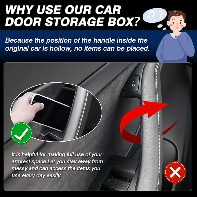 Custom Fit for Door Side Storage Box Tesla Model 3 2017-2023/ Model Y 2020-2023 Accessories Armrest Phone Container Door Organizer Handle Pocket Tray Black Set of 4