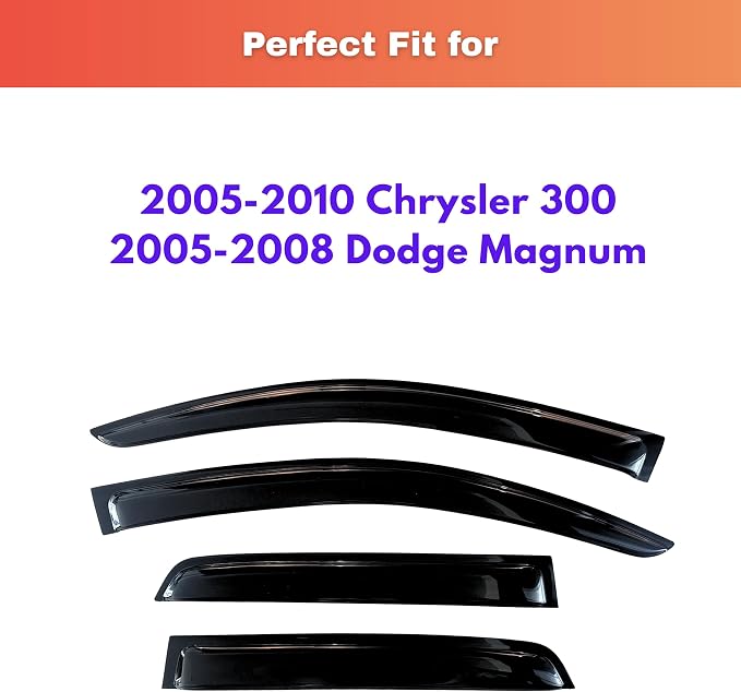 KPY Rain Guards Fit for 2005-2010 Chrysler 300, Out-Channel Window Visors Vent Wind Deflectors 4PC, Car Accessories for 05-08 Dodge Magnum