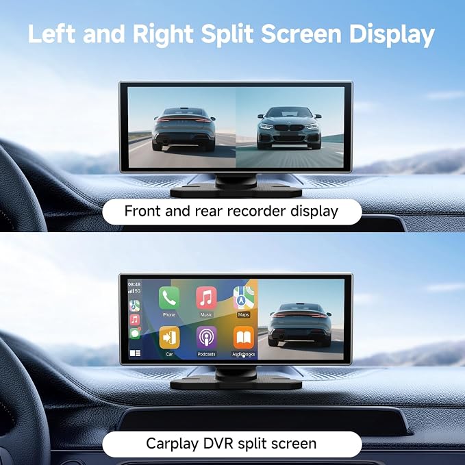 11.26 Inch HD Touchscreen Car Display, Wireless CarPlay/Android Auto Screen for Car, Navigation System with 4K Dash Cam, Backup Camera, 64GB Memory, Voice Control