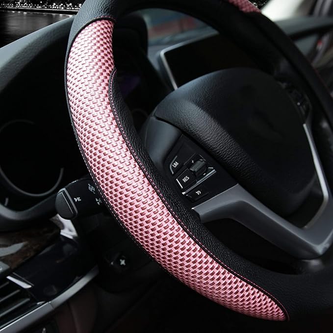 Steering Wheel Cover with Microfiber Leather for Car Truck SUV 15 inch (Pink)