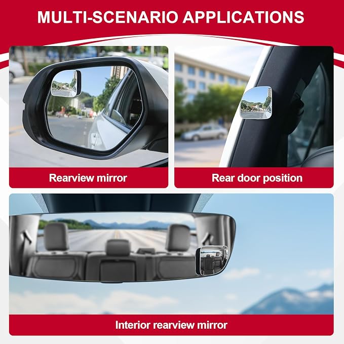 Blind Spot Mirror, Fan HD Glass Frameless Convex Rear View Mirror with wide angle Adjustable Stick for Cars SUV and Trucks, Pack of 2