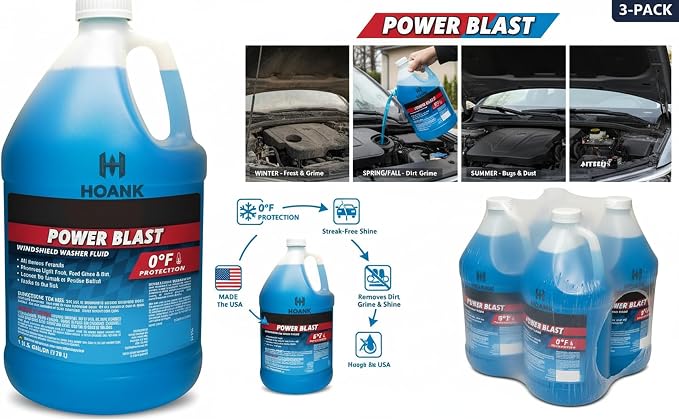 (6 Gallons) - Power Blast Windshield Washer Fluid, 0°F Protection, Blue, 1 Gallon Jug, Ready to Use (6 GALLONS, Blue Power Blast 0°F)