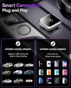 2026 Upgrade Wireless CarPlay Adapter for iPhone, Convert Factory Wired to Wireless CarPlay Dongle, Plug and Play Fast Auto-Connect, Low Latency Car Gadget for 2015+ OEM Wired Cars & iOS 10+