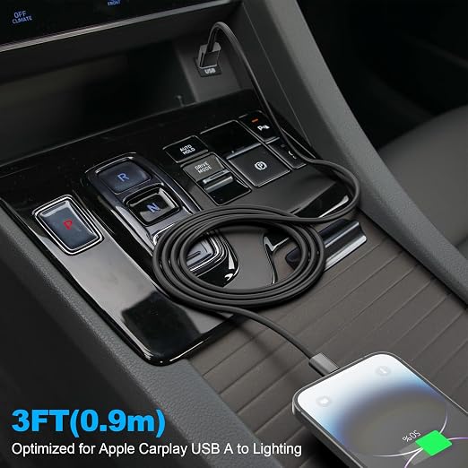 Snisre Car Carplay Cable, USB A to Lightning Cable 3FT Compatible with iPhone 14 13 12 11 Pro Max XR XS X Charger Cord，Car Charging Cord（Black）