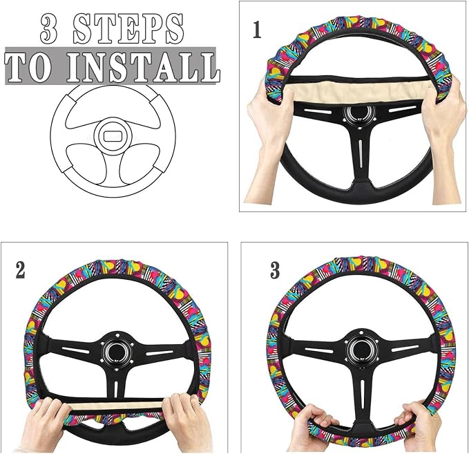 Retro Abstract Steering Wheel Covers Anti-Slip Elasticity Car Accessories Steering Wheel Protector Universal 15 Inch for Cars SUV Vehicle Truck
