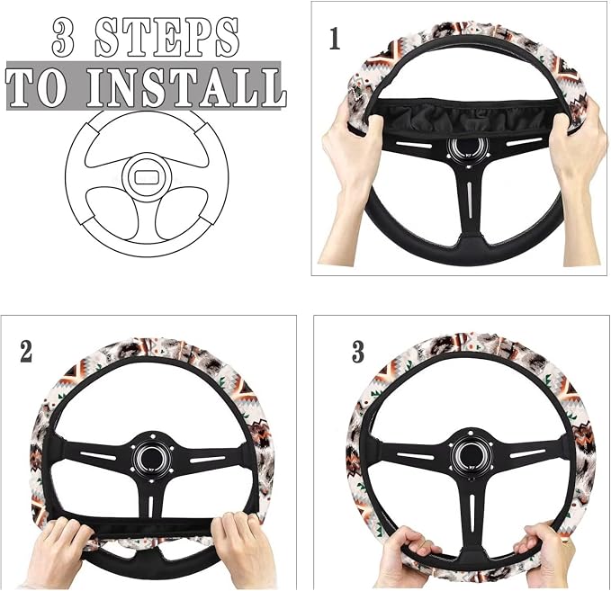 Car Steering Wheel Cover Universal 15 Inch Steering Wheel Wrap Anti-Slip Soft Elastic Decorative Auto Accessories All Weather Protection, Aztec Gray Leopard Print