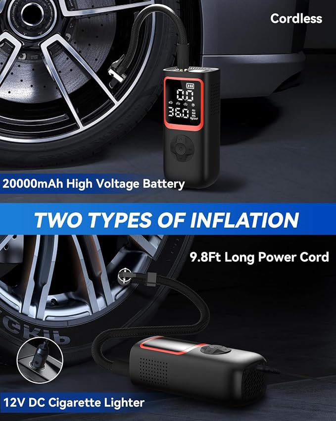 150PSI Tire Inflator, 4X Faster Portable Air Compressor with Pressure Gauge & LED Light for Car Motorcycle Bike, Best Gifts for Father Dad Husband Men