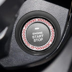 Bling Car Engine Start Ring Decals, 2PCS Crystal Rhinestone Vehicle Push Start Button Cover Sticker, Key Ignition Knob Ring, Sparkling Automotive Interior Accessories (Red)