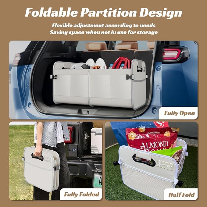 Trunk Organizer for Car - 70L Collapsible Trunk Storage with 11 Pockets & Reinforced Handles, SUV Trunk Organizers for Grocery Cargo(White)