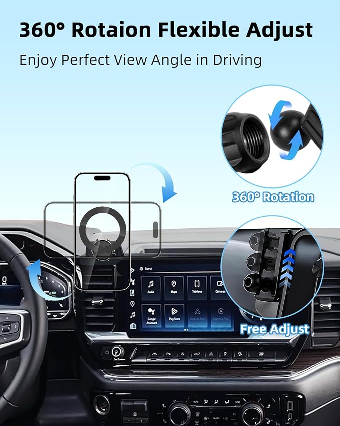 PZK Car Phone Holder for 2022-2026 Chevy Silverado/GMC Sierra 13.4'' Screen | Compatible with MagSafe Magnetic Phone Mount 360° Rotation Hands-Free Chevy LT/RST/ZR2/LTZ/LT Trail Boss/High Country