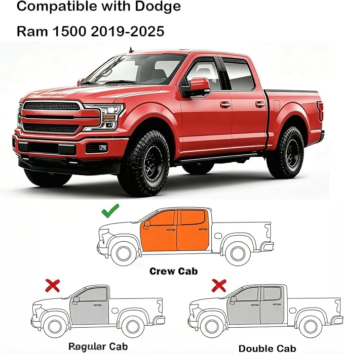 in-Channel Window Rain Guards Fit for Truck Dodge RAM 1500 2019-2025 Crew Cab, Extra Durable Side Window Wind Deflectors Vent Visors, Vent Sun Shades rain Shields Dark Smoke 4 Piece Set