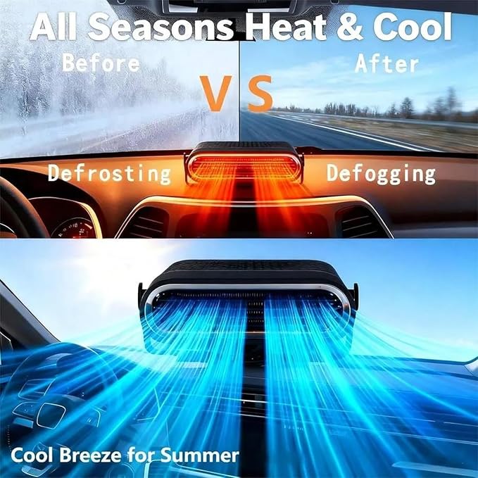 Car Cool Fan & Heater Defroster 12V 150W 2-in-1 Portable Car Fan 360° Rotatable Fast Heating in Winter Cool Breeze in Summer Windshield Defogger with Air Purification for Auto SUV Truck