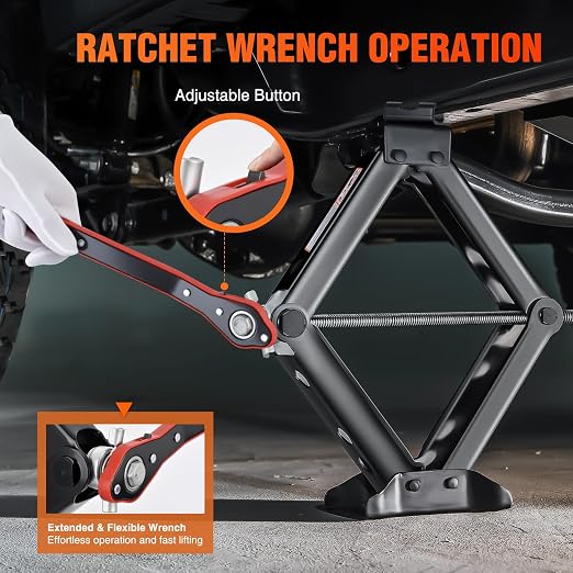 Scissor Jack for Car 2 Ton(4409 lbs), Heavy Duty Steel Scissor Lift Jack Car Kit with Ratchet Wrench for Sedan SUV MPV Tire Changing, 3.9''-15.7'' Lifting Range Portable Small Jack Black
