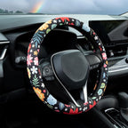 Colorful Floral Flowers Steering Wheel Cover Auto Steering Wheel Protector, Anti-Slip, Breathable, Absorbing Sweat, Universal Floral Car Accessories 14.5–15 inch