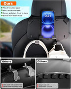 Adjustable Car Seat Headrest Hooks, Universal Fit for All Headrest Styles, Purse Hook with Phone Holder, Car Purse Hooks for Bags, Multifunctional Car Organizers and Storage