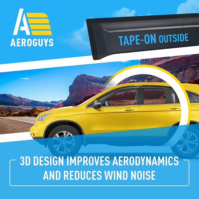 Extra Durable Window Deflectors Tape-On Window Visors Rain Guards Fit for Honda CR-V (CRV) 2007-2011, Sun Visors, Wind Vent for Shades, Exterior Car Accessories - 4pcs. AG0960