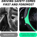15 Inch Car Leather Steering Wheel Cover, Automotive Accessories Elastic Breathable Anti-Slip Soft Wheel Protector Fits Men and Women, Suitable for SUVs, Trucks, Vehicles and RVs (Green)