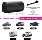 Genuine Leather Steering Wheel Cover, Stitch on Wrap, Breathable Anti-Slip Car Steering Wheel Protector for Max Diameter 15 Inch, DIY Sewing with Needles Thread (Black, Glossy)
