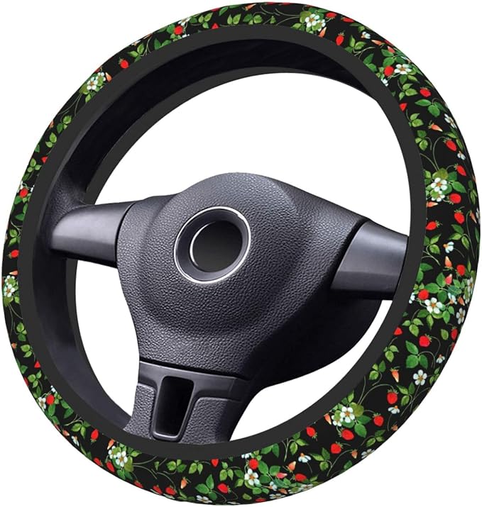 Wild Strawberry Elastic Steering Wheel Cover Non-Slip Breathable Steering Wheel Protector Fit Auto, SUVs, Truck
