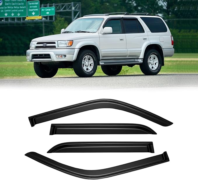 Window Visor for 1996-2002 Toyota 4runner, Out-Channel Rain Guards Shields Vent Deflector Shade Wind Dark Smoke 1997 1998 1999 2000 2001, Tape-On Outside-Mount, 4PCS