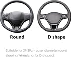 Black Leather Steering Wheel Cover Fiber Strip Car Steering Wheel Cover Universal 15 inch for Men