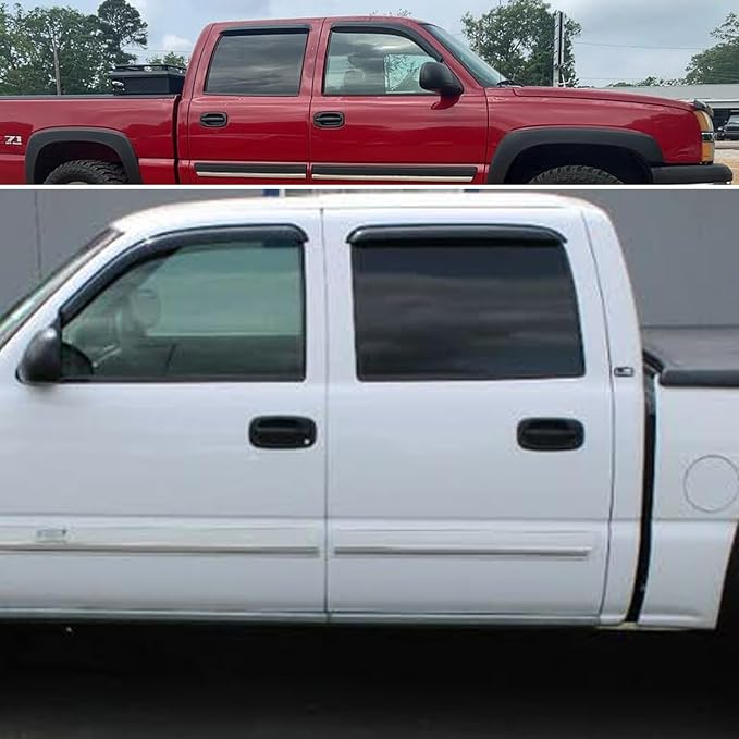 Side Car Window Visors rain Guards Compatible with 2001-2006 Chevy Silverado/GMC Sierra 1500/2500/3500/1500 HD/2500 HD Crew Cab, Vent Deflector Window Rain Guard Sun Shade Visors