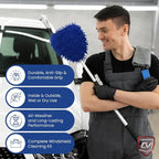 Windshield Cleaner Tool for Inside Car Windows with 6 Microfiber Pads Power Blade Glass Cleaning Kit, Magnetic Reach Handle for Auto Interior, Streak Free Window Supplies