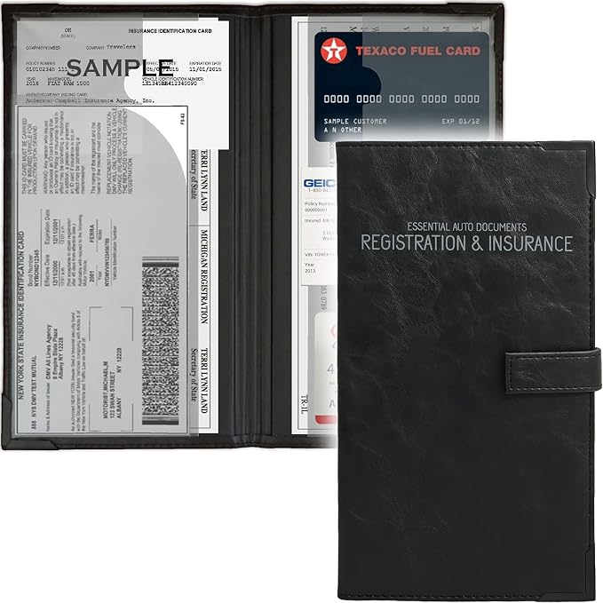 Registration and Insurance Card Holder - Car Organizer - Black | Vehicle Glove Box Document Organizer, Auto Essential Paperwork Holder for Contact Information Cards, Interior Car Accessories