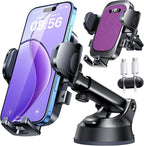 YRU [True Upgrade for Safety] Car Phone Holder Mount [Patent & Military-Grade] Dashboard Cell Phone Holder for Car Vent Windshield Phone Stand for iPhone 17 16 15 14 13 Pro Max Truck Samsung, Purple