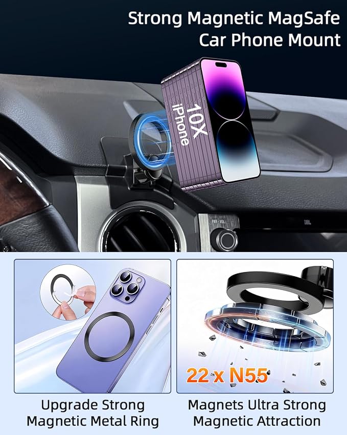 PZK Car Phone Mount for Toyota Tundra 2014-2021 Accessories Custom Air Vent | Magsafe Magnetic Car Phone Holder for Tundra Fixed Clip Hands Free 360° Rotation Cell Phone Cradles Fit All Smartphones