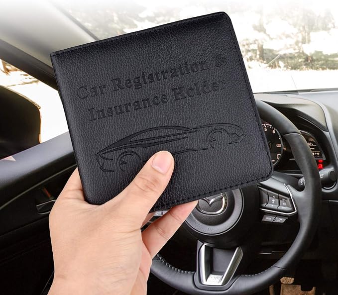 Car Registration and Insurance Holder, Vehicle Glove Box Car Organizer Men Women Wallet Accessories Case for Cards, Essential Document, Driver License, Black