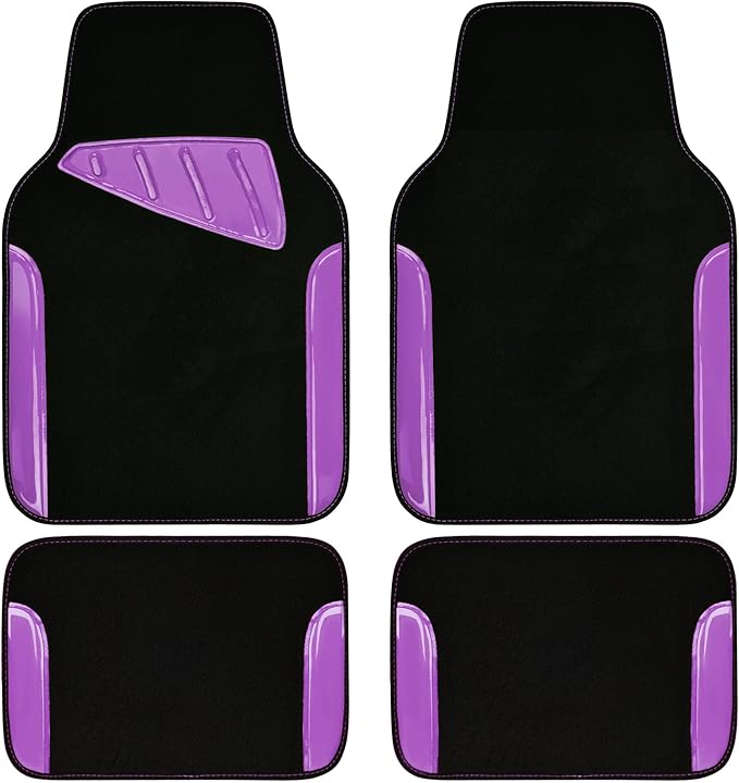 Jelly Waterproof Universal Fit Car Floor Mats, Girly Car Carpet Mats with Anti-Slip Nibbs Backing & Driver Heel Pad Fit for SUV, Vans, sedans, Trucks,Cute car mats of 4pcs for Women (Purple)