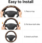 Universal 15inch Ethnic Style Baja Blanket Steering Wheel Cover with Coarse Flax Cloth and Sweat Absorption Anti Slip Car Wrap (Boho Brown leather2)