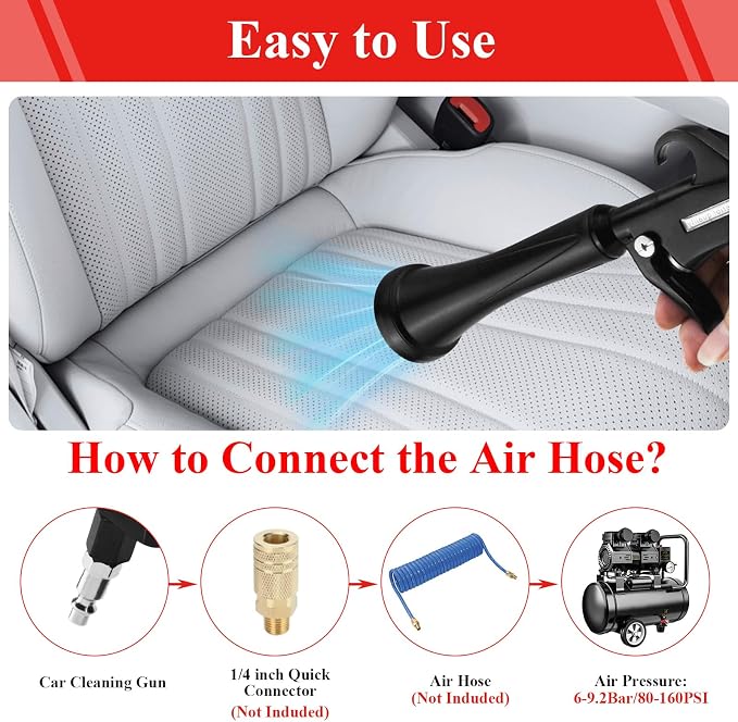 Tornado Car Cleaning Gun Air Blow Gun for Compressor Pneumatic Tool | Brass Adjustable Durable metal body Car Detailing Kit Interior Cleaner