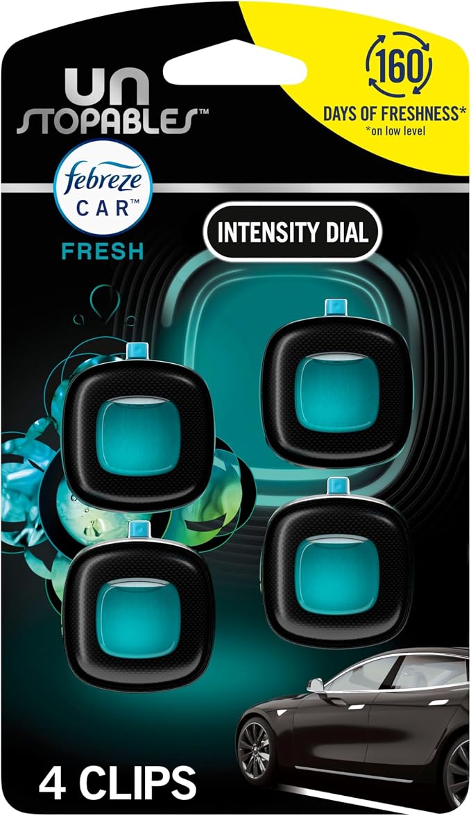 Car Air Freshener, Odor-Fighting Automotive Vent Clip, Scented Car Accessories, Long Lasting for Strong Odors, Unstopables Fresh Scent,.07 fl oz, 4 Count
