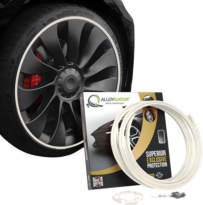 AlloyGator White Rim Protector for Car Wheels (Fits 12-24" Wheel Diameter) - Pack of 4 Premium Alloy Wheel Protector to Avoid Scratches & Scuffs - Adhesive Free Curb Rash Rim Protectors