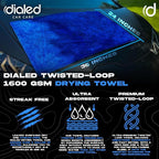 Dialed Drying Towel 1600 GSM, Premium 70/30 Blend Microfiber for Drying Cars, Trucks, SUVs. Professional Grade, Safe for Detailing + Lint Free. 24"" x 36"", Marina Blue, X-Large