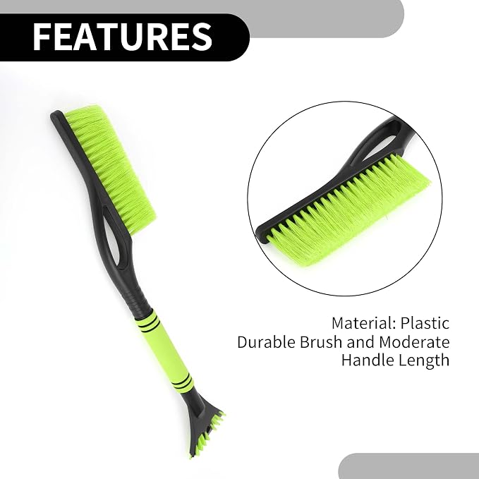 1pc 60x11cm Universal Car Ice Scraper Brush with Broom - SUV Snow Frost Remover for Car Truck RV Windscreen Side Window Anti Crash - Plastic Green Snow Shoveling Defrost Clearing