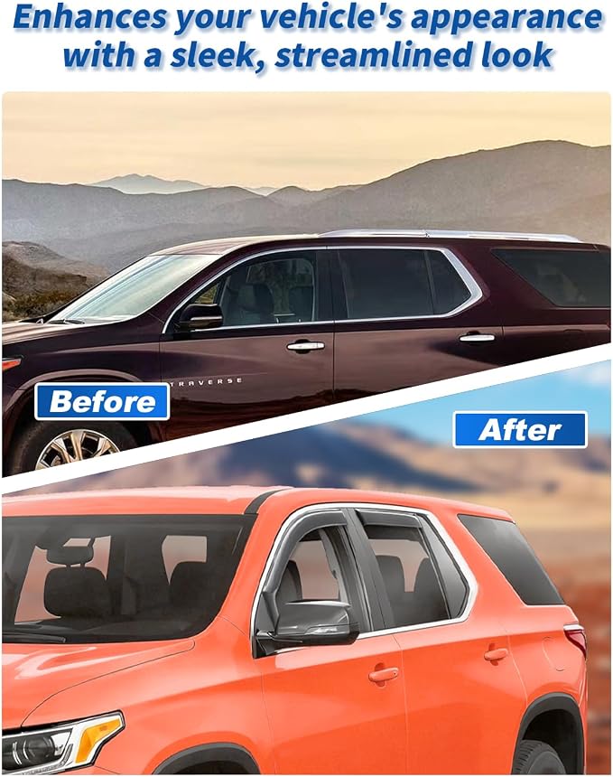 in-Channel Rain Guards Fit for Chevy Traverse 2018-2023 Window Rain Guard Extra Durable Window Deflectors Visor Window Vent Visors Vent Shades Exterior Car Accessories