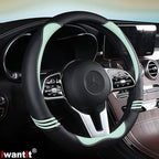 Steering Wheel Cover with Carbon Fiber and Anti-Slip Rubber Ring,Universal Fit 14.5-15 inches for Cars,SUV (Fruit Green)