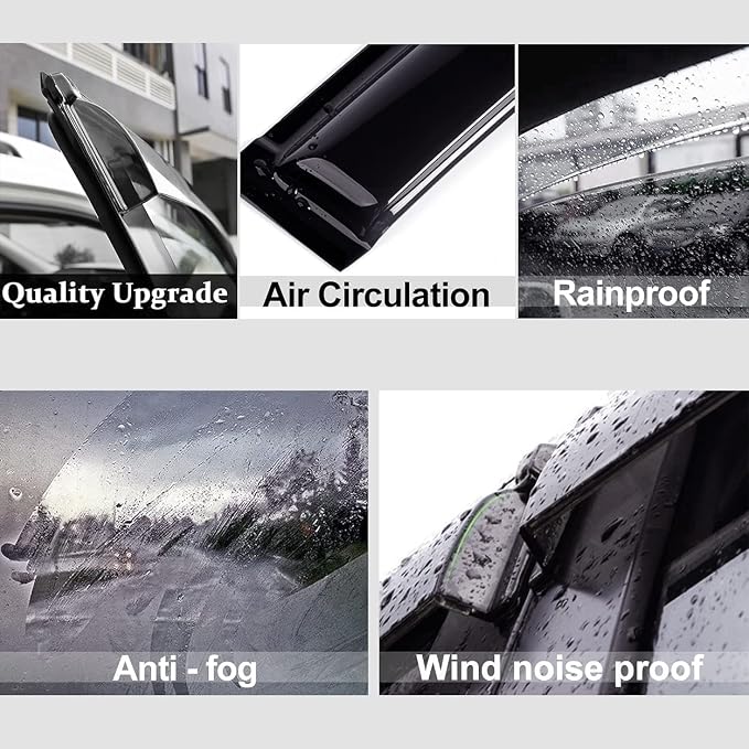 Side Window Wind Deflector fit for 1999-2004 Jeep Grand Cherokee, 4pcs Out-Channel Tape-On Rain Guards Set, Dark Smoke Nice Window Visor 94650