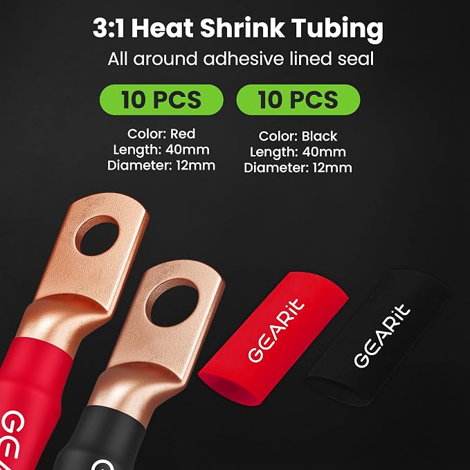 4 Gauge Wire Kit CCA 3-in-1, 4 AWG Power Ground Battery Cable 25 ft Black/Red, with Lugs & Heat Shrink