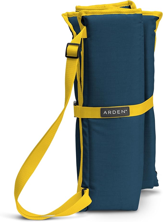 Heated Stadium Seat, Foldable, Lightweight with Carrying Strap, Foam Cushion for Comfort, Adjustable, Back Support, Multi-Functional Use As Stadium Seat or Seat Pad, Navy/Yellow