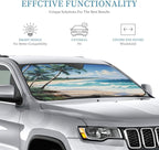 Windshield Sun Shade Beach Sea Palm Tree Car Front Window Sunshade Cover for Truck SUV Blocks UV Rays Automotive Visor Interior Protector 55 x 30 inch